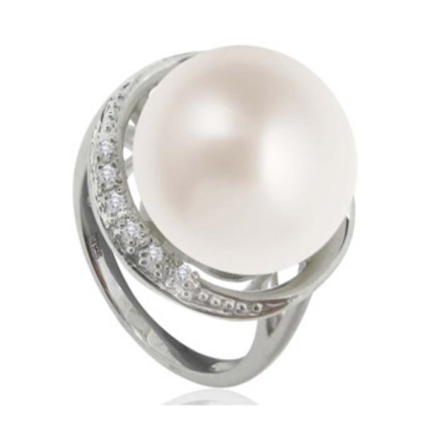 纯银镀铑白珍珠戒指