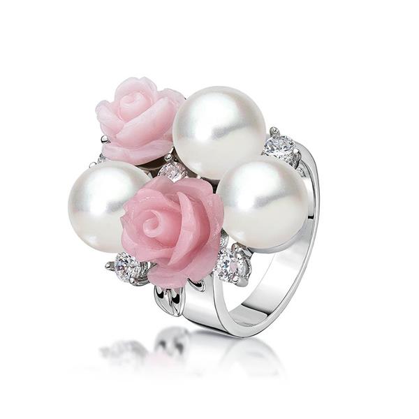 合金白珍珠玫瑰戒指