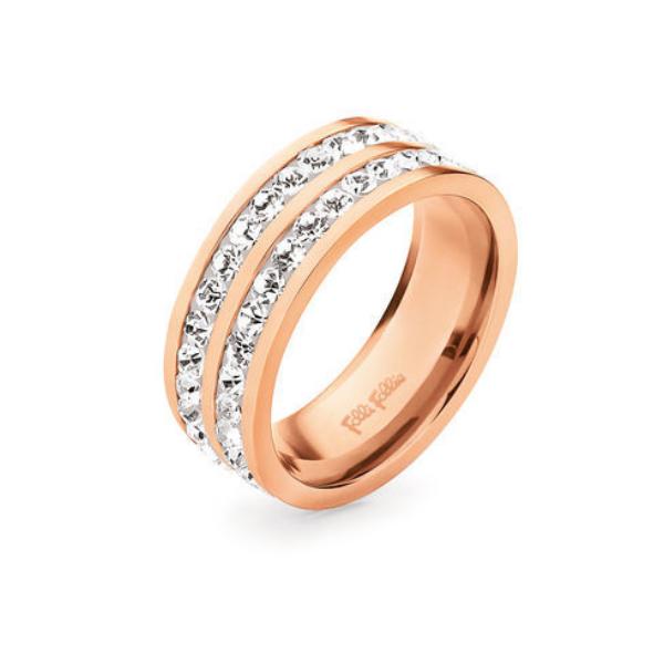 FOLLI FOLLIE  ROSE GOLD IP PLATED RING WITH CLEAR CRYSTAL STONES, DOUBLE ROWS,RING SIZE 52,54,56