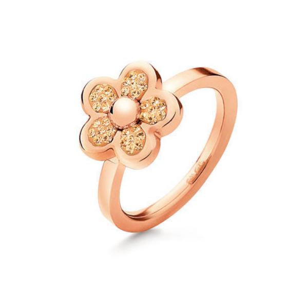 FOLLI FOLLIE  ROSE GOLD IP PLATED FOLLIE DI FIORI RING WITH CHAMPAIGN CRYSTAL STONES,RING SIZE 50,54,58