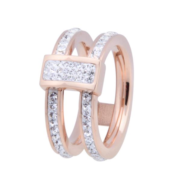 FOLLI FOLLIE  RING, ROSE GOLD IP PLATED WITH CLEAR CRYSTAL STONES,RING SIZE 50,52,54,56