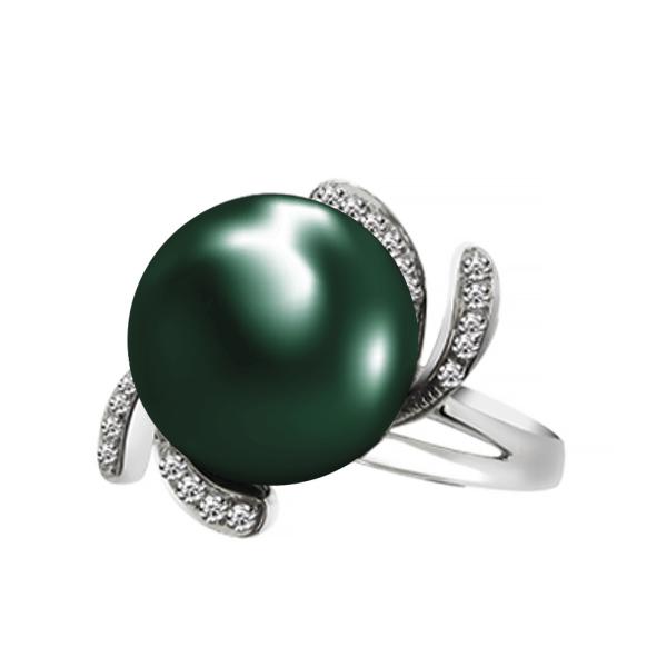 18K白金大溪地黑珍珠花型钻戒