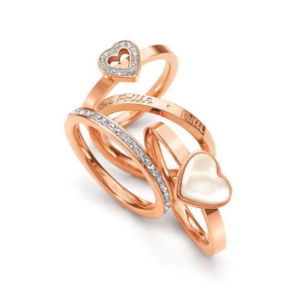 WINTER WONDERS系列玫瑰金色水晶石贝母戒指 （4只套装）