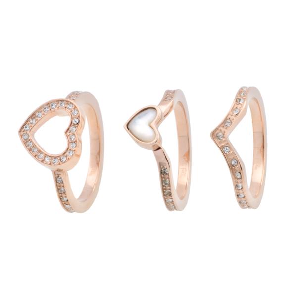 PLAYFUL HEARTS系列玫瑰金色水晶石贝母戒指 （3只套装）