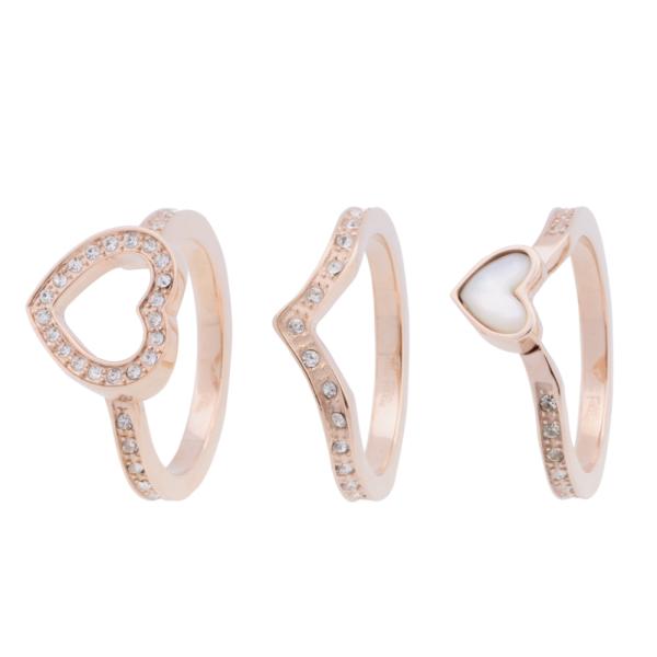 心形母贝水晶戒指三件套装