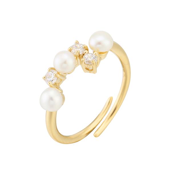 艾爾蒂純銀鍍金戒指 (珍珠/白色晶鑽)