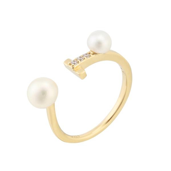 艾爾蒂純銀鍍金戒指 (珍珠/白色晶鑽)