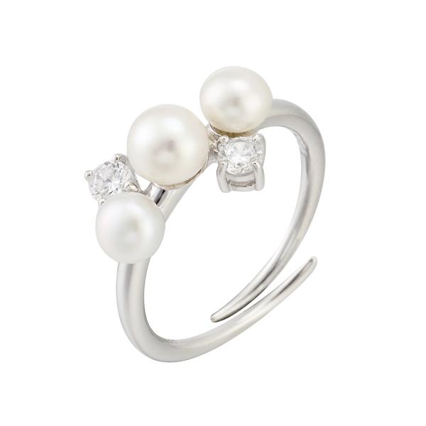 艾爾蒂純銀鍍铑戒指 (珍珠/白色晶鑽)