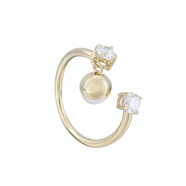 艾尔蒂纯银镀金戒指（珍珠/白色晶鑽）