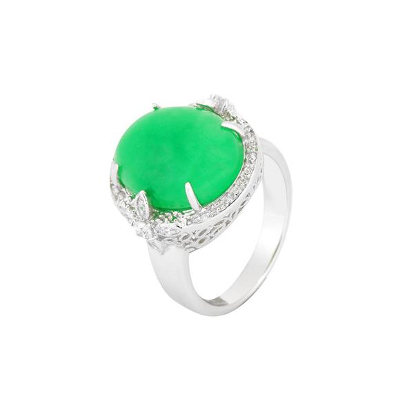 TOSCOW  Ring Sterling Silver R/P Jade -Size 57
