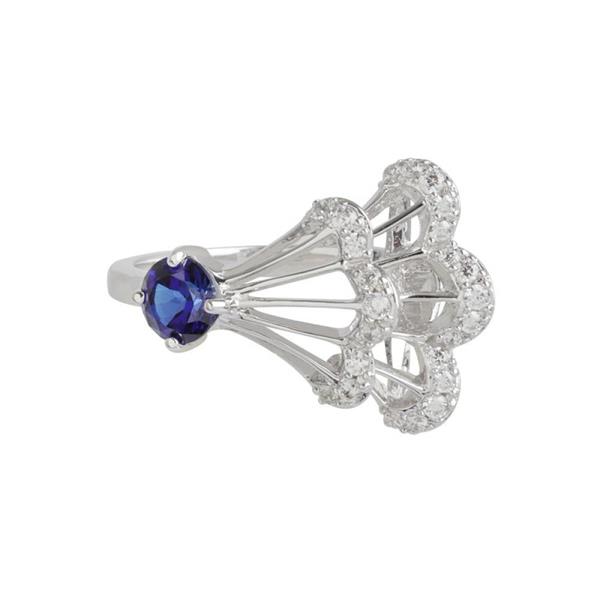 艾尔蒂纯银镀铑戒指（蓝色/白色晶鑽）