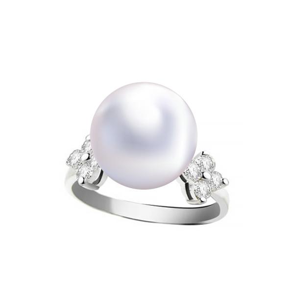 纯银镀铑白珍珠四叶草戒指