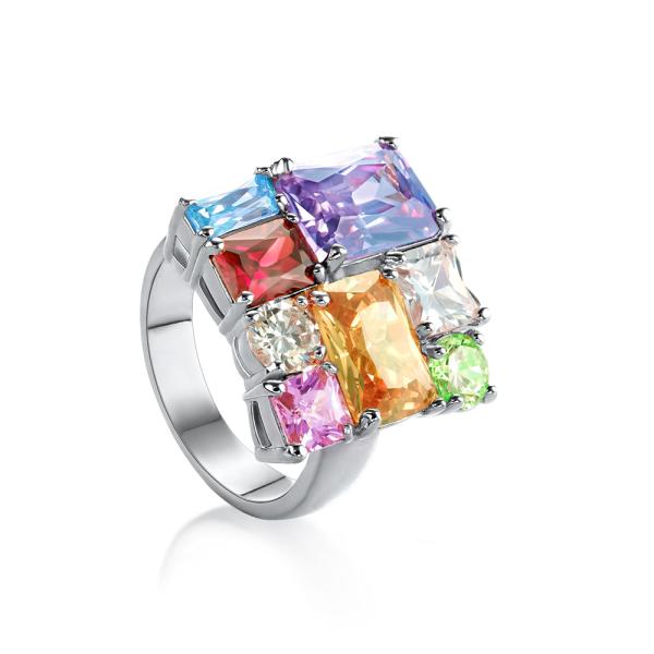 七彩方晶锆石戒指