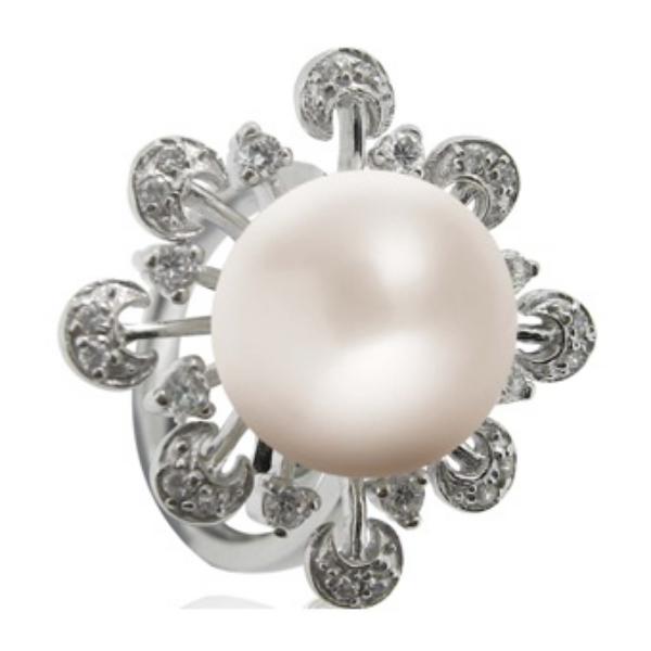 纯银镀铑白珍珠戒指