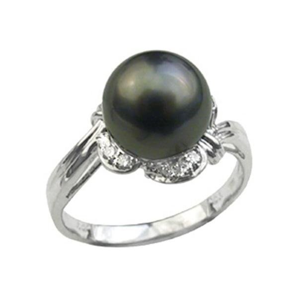 18K白金海水黑珍珠戒指